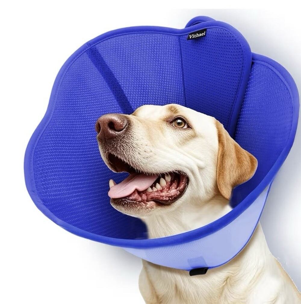 Vithael Soft Dog Recovery Cone Collar XL Blue Adjustable Elizabethan Collar